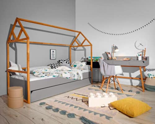 Kinderzimmer-Set Lotta mit Hausbett in Grau bei Zimmeria.de