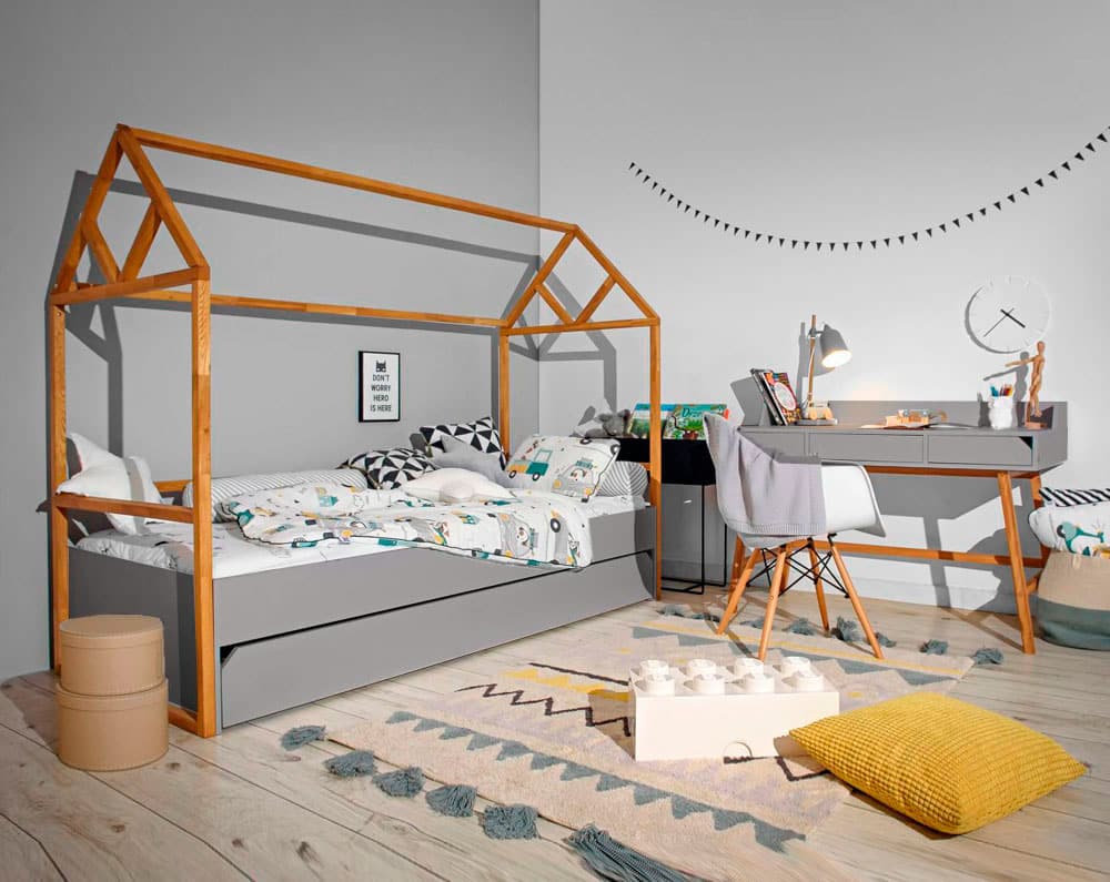 Kinderzimmer-Set Lotta mit Hausbett in Grau bei Zimmeria.de