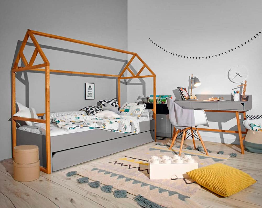 Kinderzimmer mit Hausbett Lotta in Grau 90 x 200 cm bei Zimmeria.de