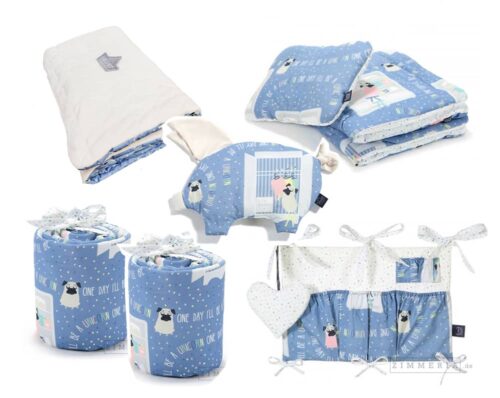 7er Babyerstausstattung Set Doggy Unicorn in Blau & Weiß