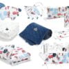 9er Baby-Erstausstattung-Set Bettnestchen, Bettzeug, Kopfkissen, Bettorganizer, Velvet-Decke, 2 Girlanden, Bettlaken von Zimmeria.de