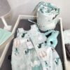 5er Set Babyerstausstattung Mint Schlafsack Bettumrandung Kopfkissen Bettlaken Haase von Zimmeria.de